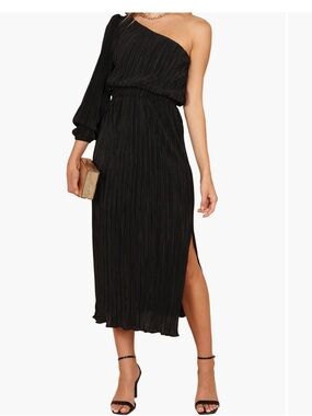 Petal & Pup Black One-Shoulder Midi Dress